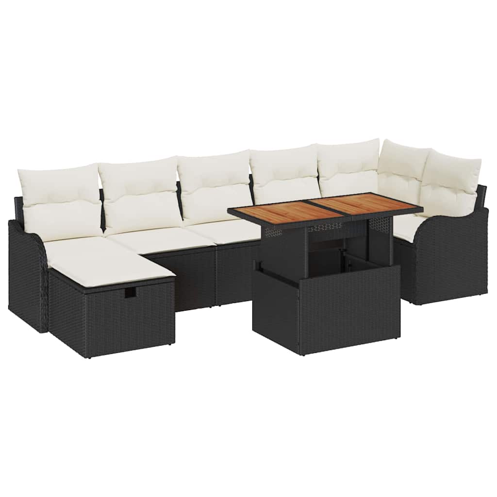 Garten-Sofa-Set mit Kissen 8 pcs Schwarz Poly Rattan